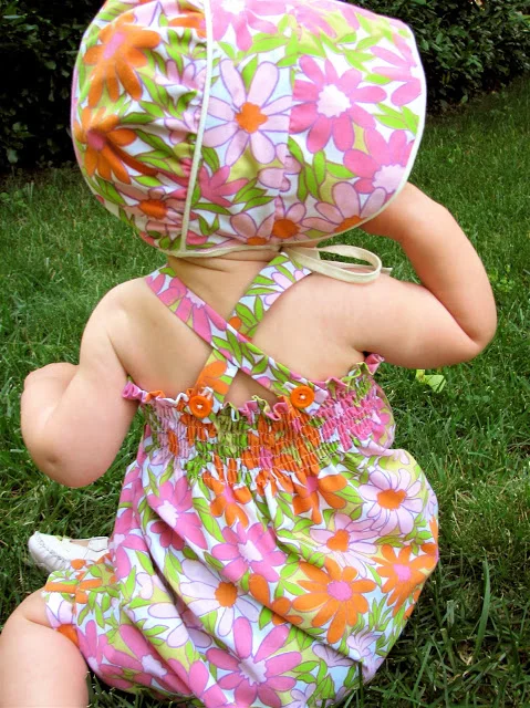 Daisy Romper and Bonnet from Thrifted Sheet