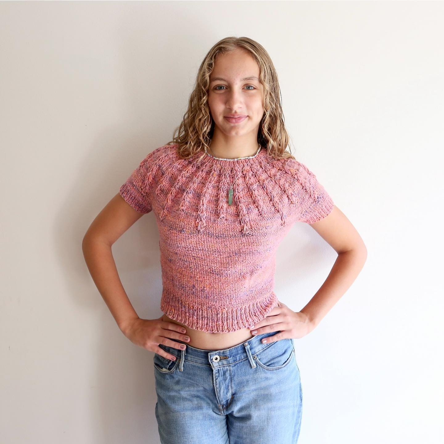 Made Clementine a spring-y sweater,  posted on my blog this week. It&rsquo;s the #woolandpine Spring Sorrel - I loved knitting the feathery yoke detail and she loved that it&rsquo;s &ldquo;giving Barbie&rdquo; (thanks to the #noroyarn Kakigori via @s