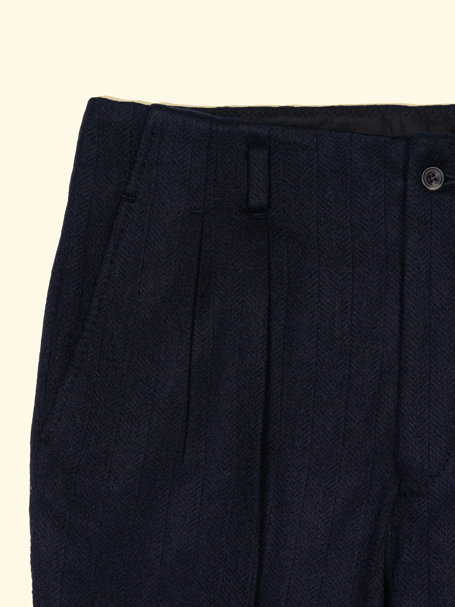 Shadow Herringbone Stripes Pleated Wide Trousers - Navy — The