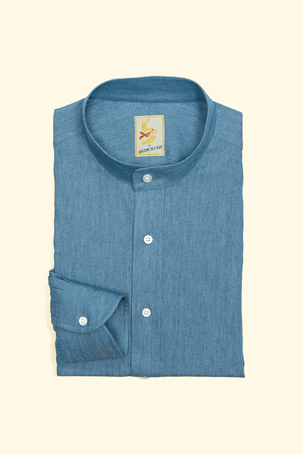 Denim Band Collar Shirt — The Anthology