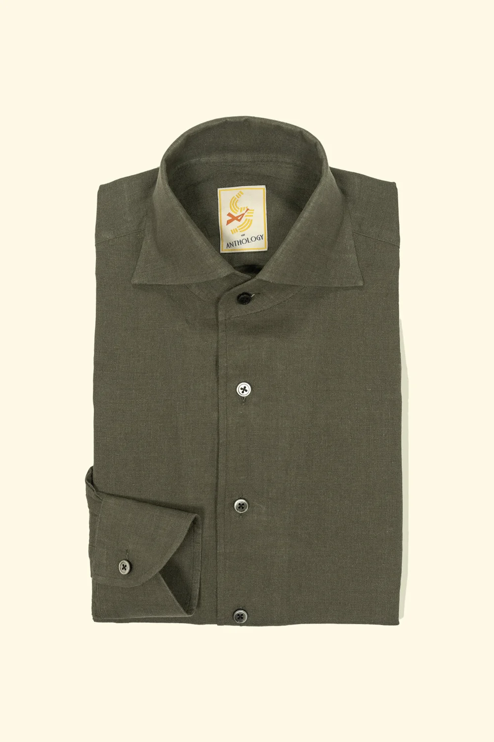 Deep Olive One-Piece Collar Linen Shirt