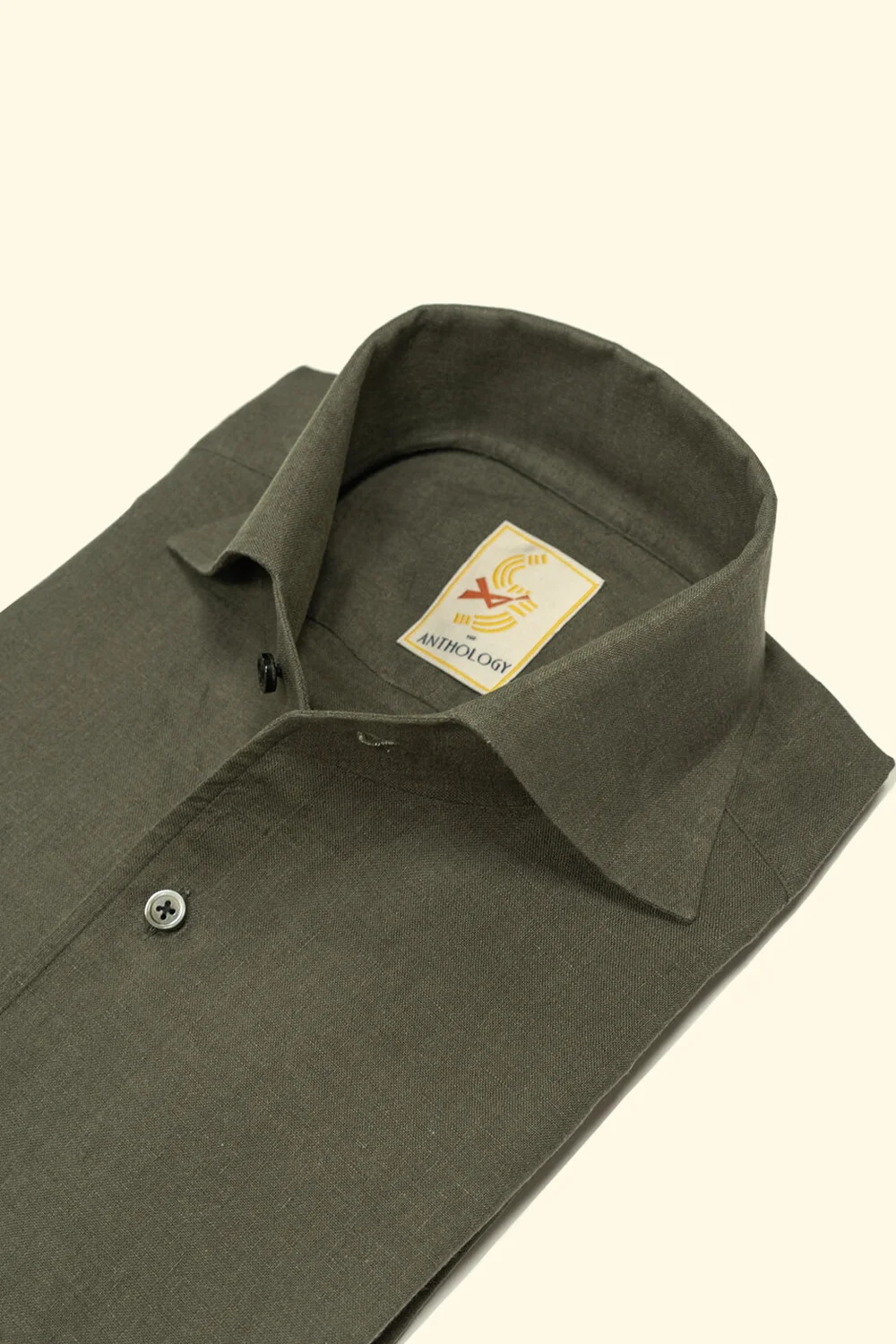 Deep Olive One-Piece Collar Linen Shirt
