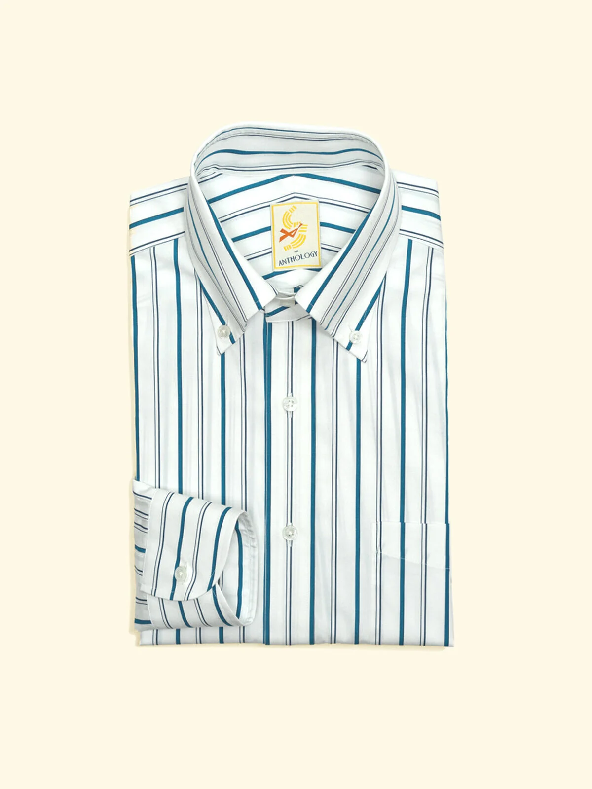 Teal and Hollow White Striped Button-Down Shirt