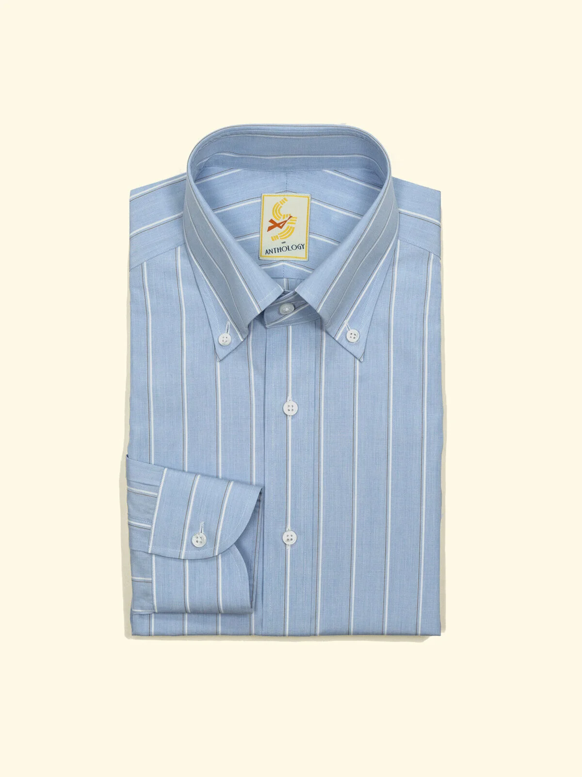 Blue, White and Caramel Striped Button-Down Shirt