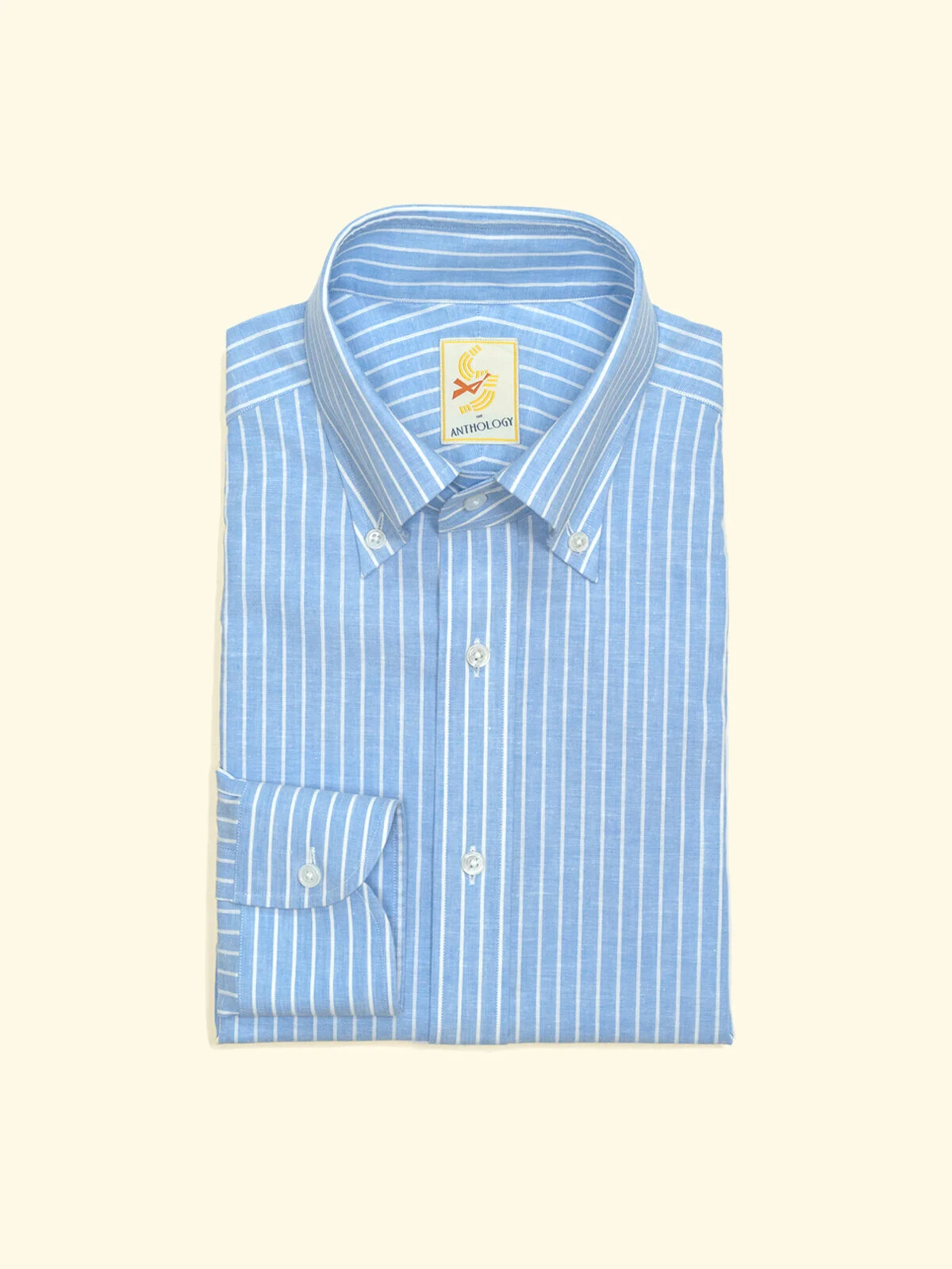 Reverse Striped Cotton/Linen Button-Down Shirt