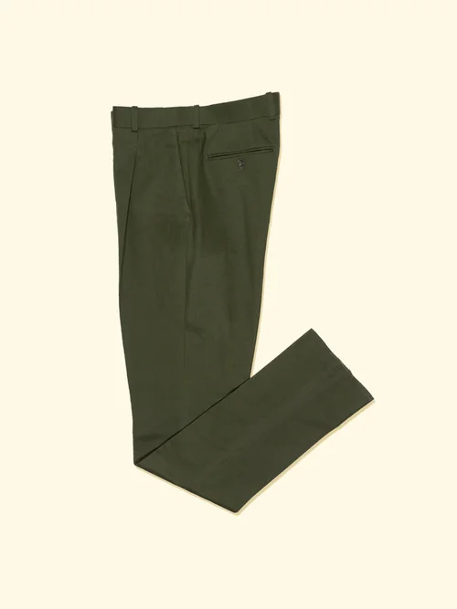Brushed Cotton Pleated Trousers - Forest Green  The Anthology