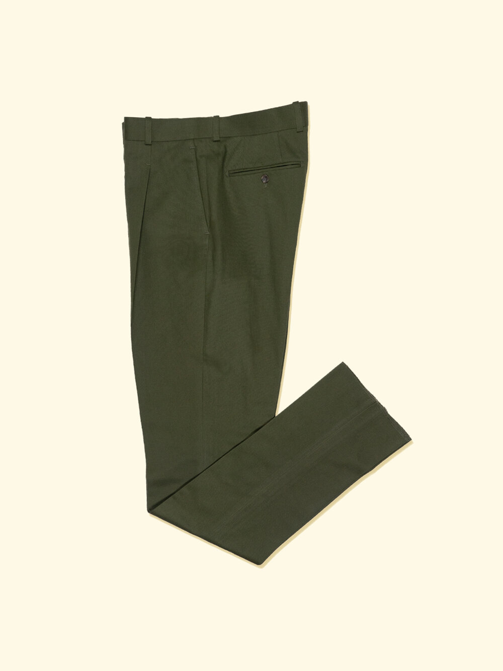 Brushed Cotton Pleated Trousers - Forest Green