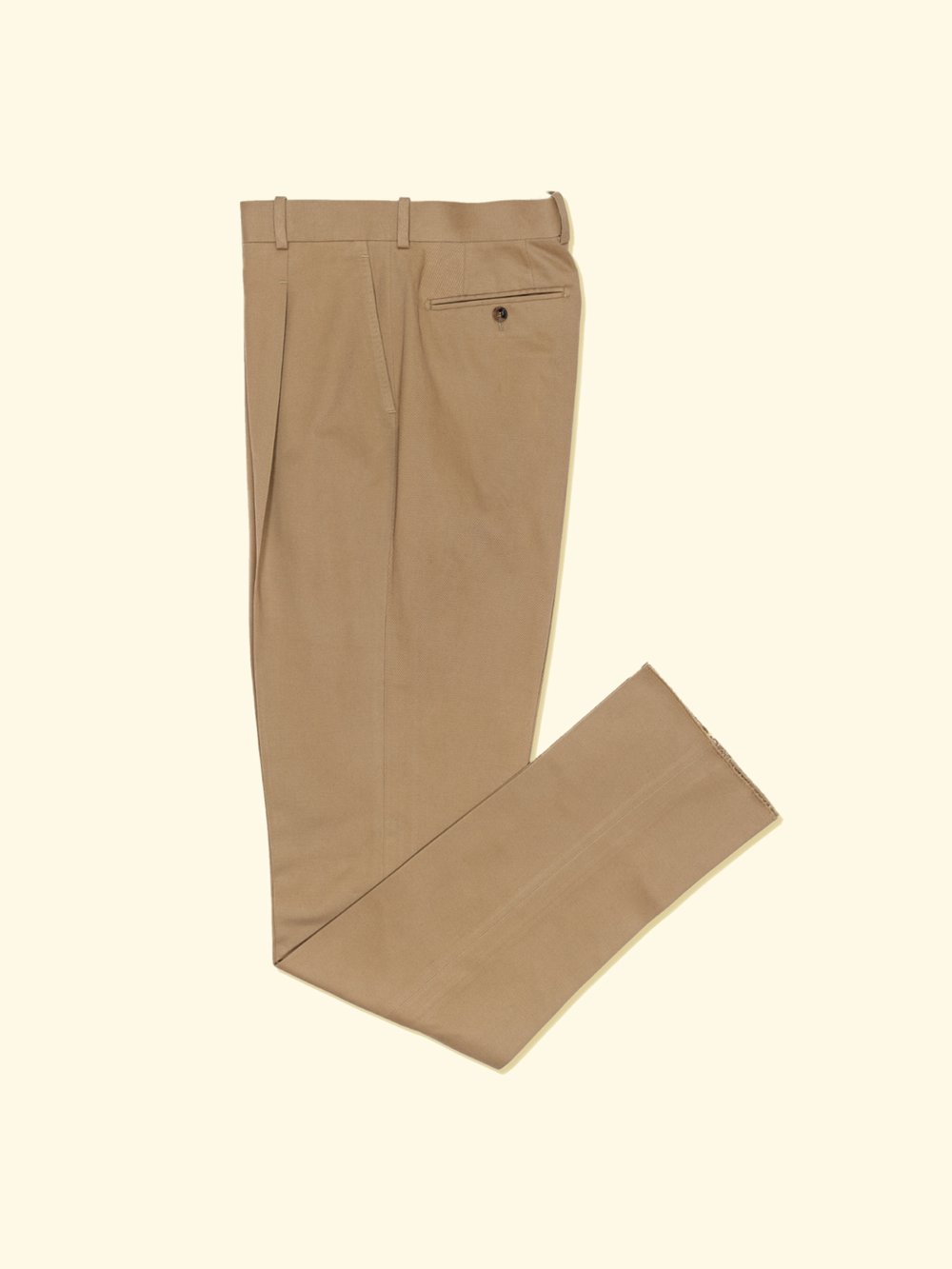 Brushed Cotton Pleated Trousers - Peanut Khaki