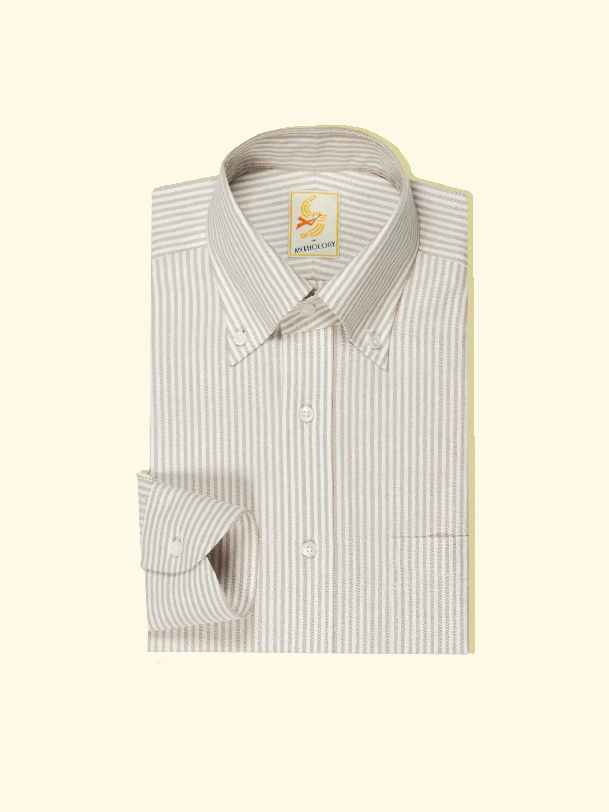 Beige and White Lightweight Oxford Button-down Shirt