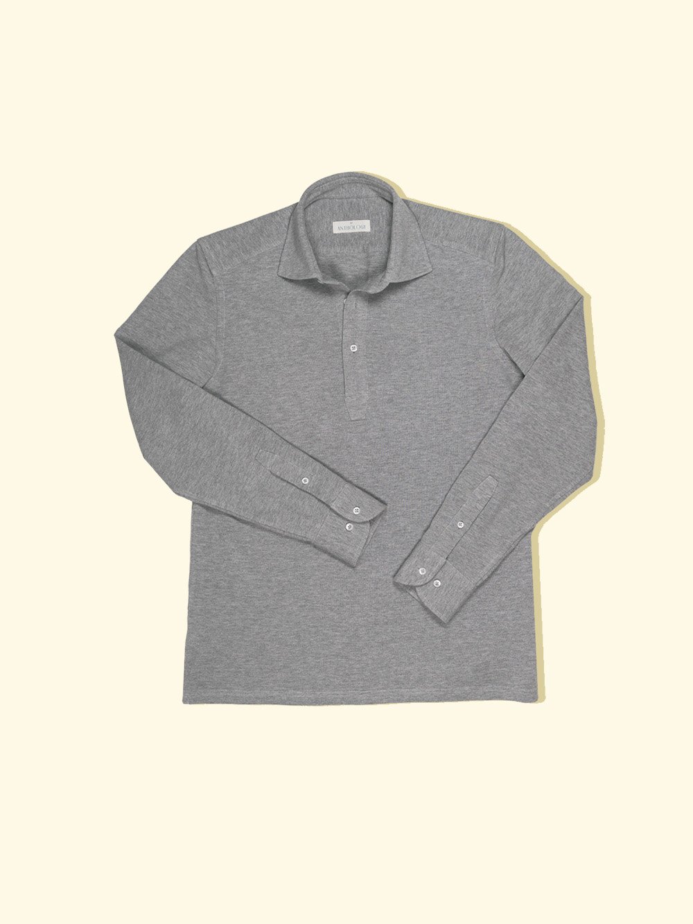 Pique Long Sleeve Spread Collar Polo - Heather Grey