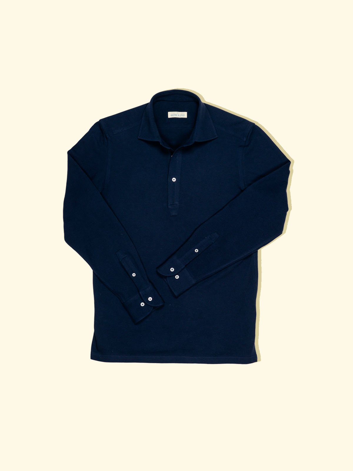 Pique Long Sleeve Spread Collar Polo - Navy — The Anthology