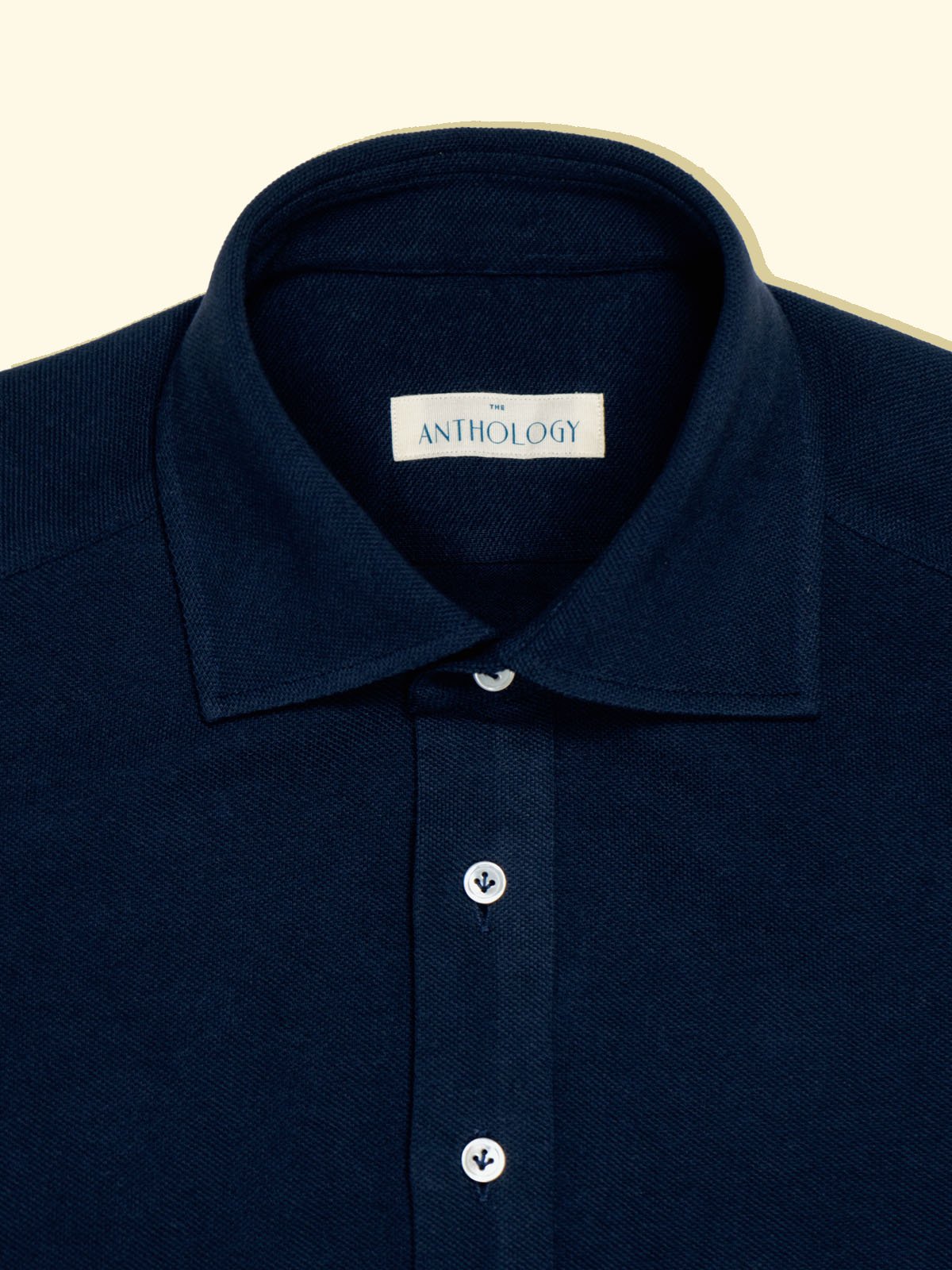 Pique Long Sleeve Spread Collar Polo - Navy — The Anthology