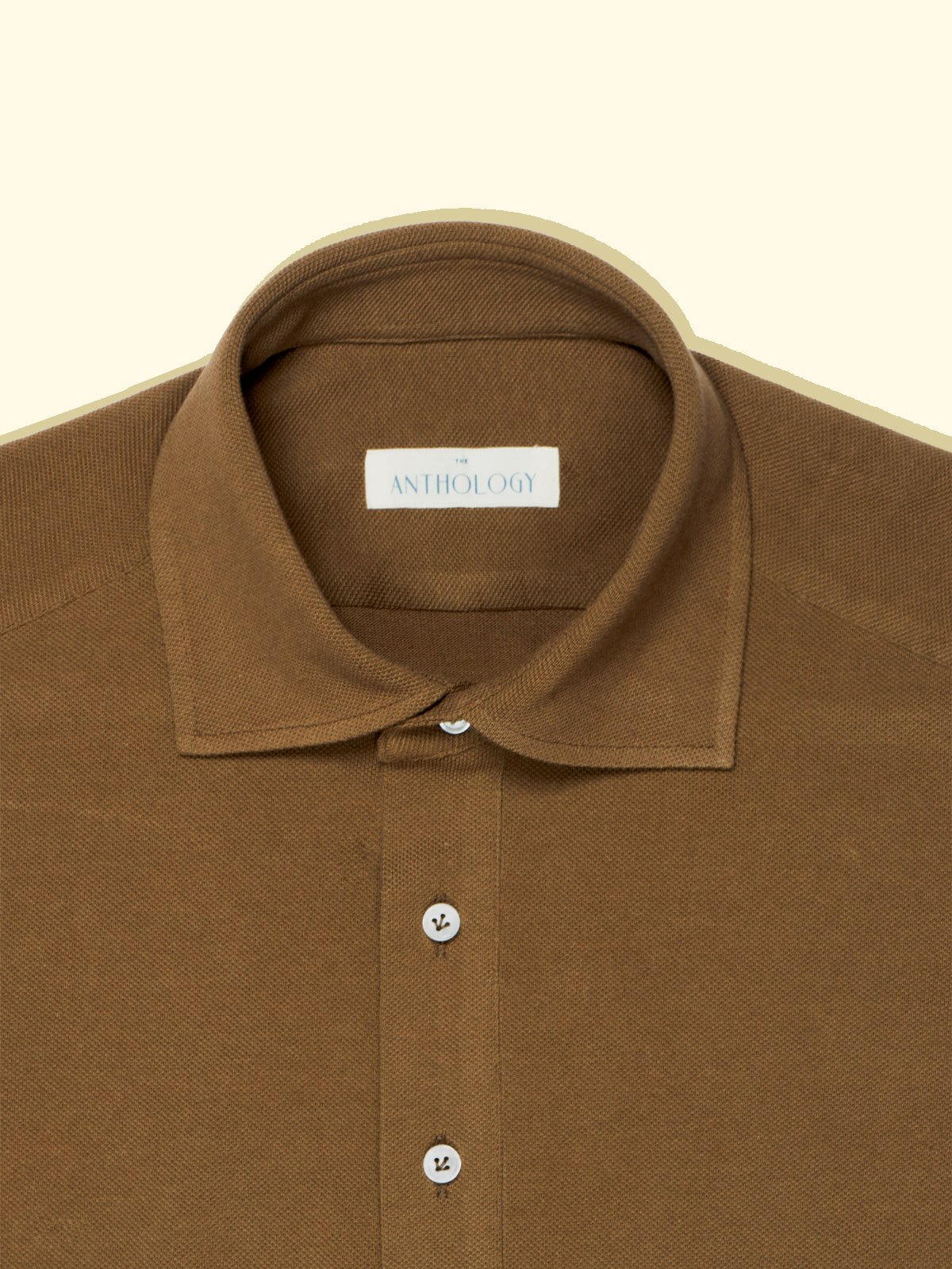 Pique Long Sleeve Spread Collar Polo - Toffee — The Anthology