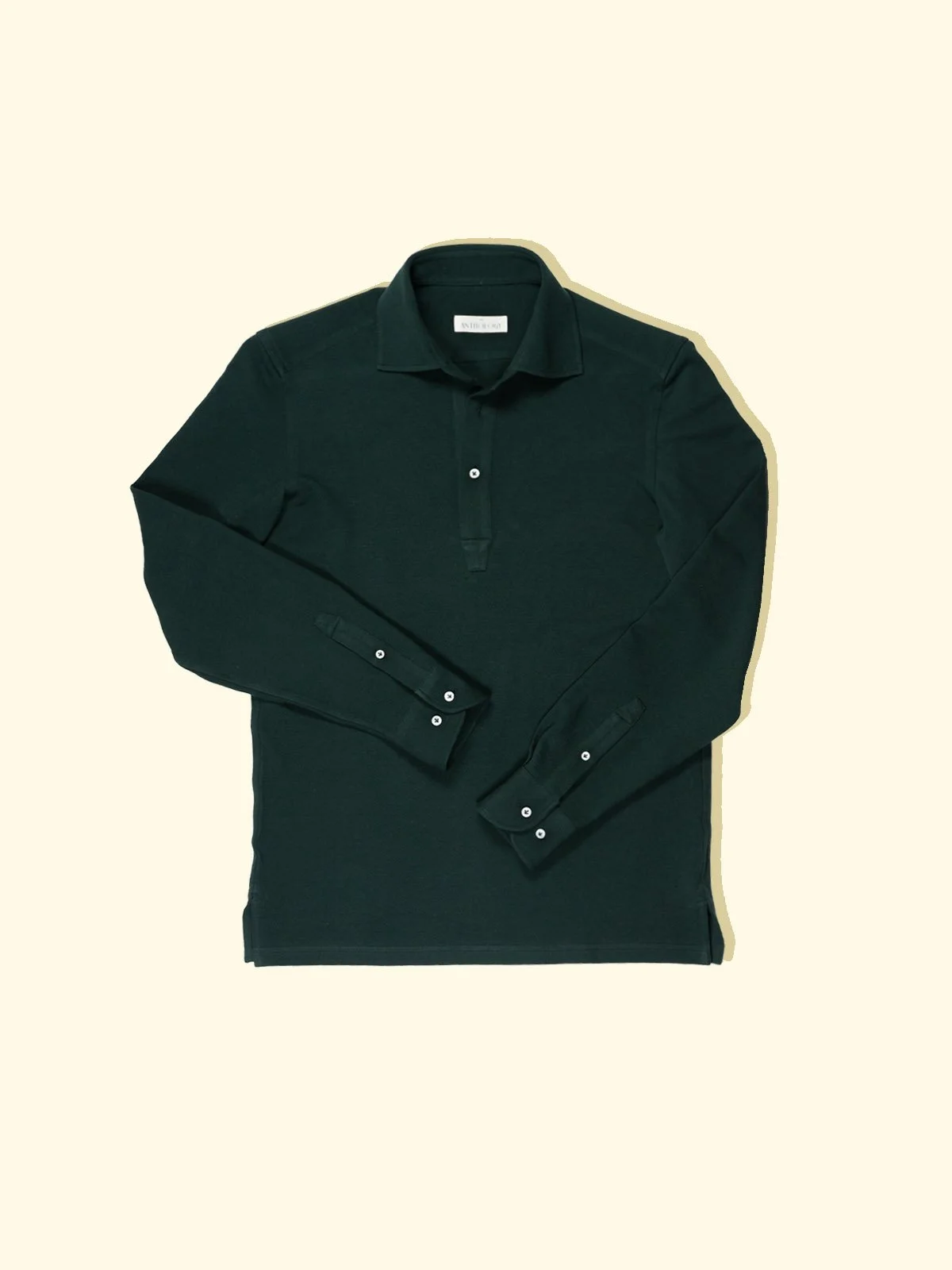 Pique Long Sleeve Spread Collar Polo - Forest Green