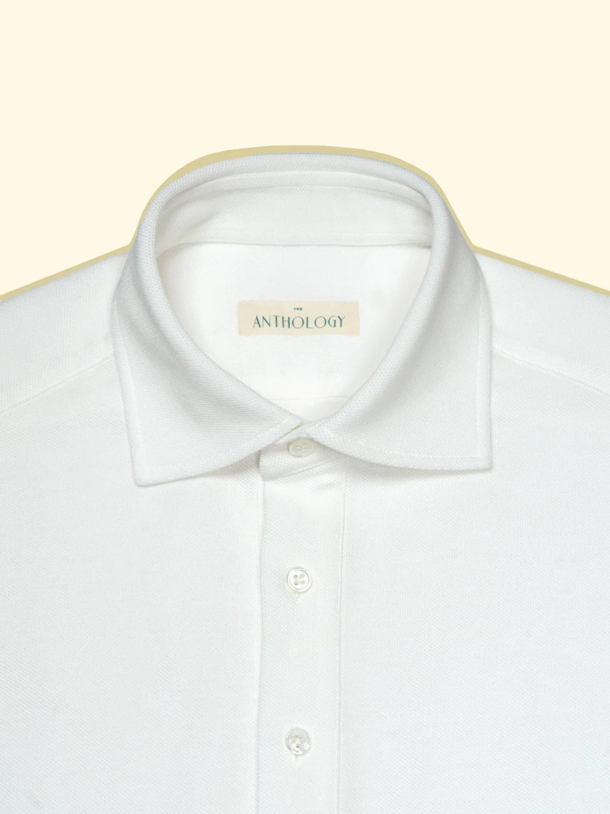 Pique Long Sleeve Spread Collar Polo White — The Anthology
