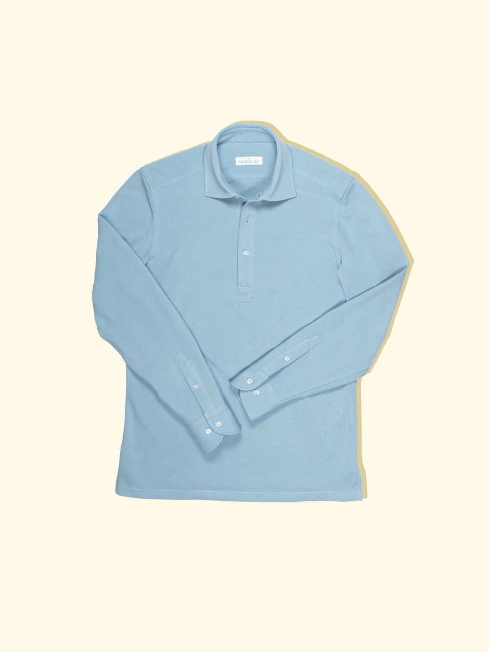 Pique Long Sleeve Spread Collar Polo - Sky Blue