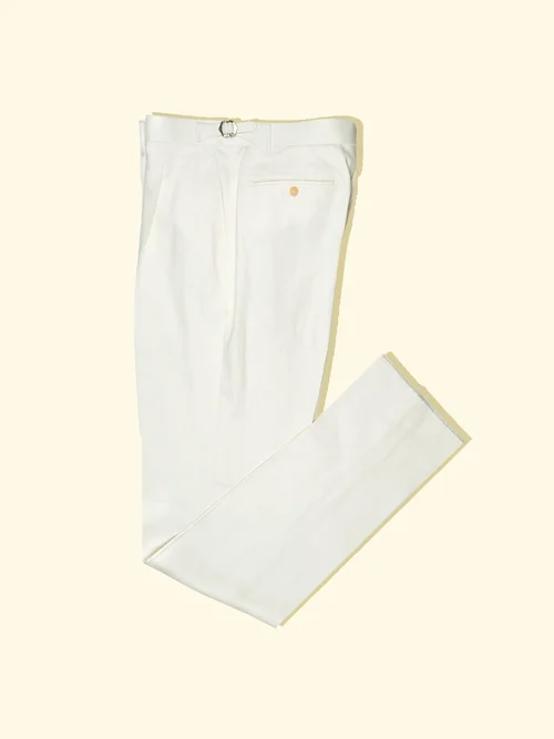 Linen/Cotton Twill Pleated Trousers White — The Anthology