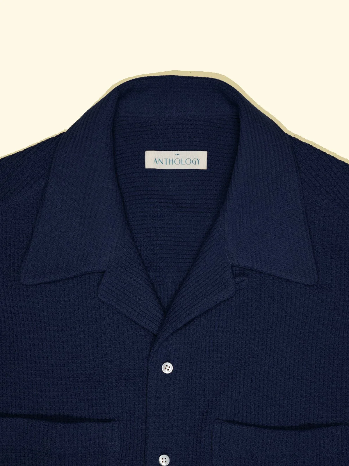 Cuban Camp Collar Shirt - Navy Waffle — The Anthology