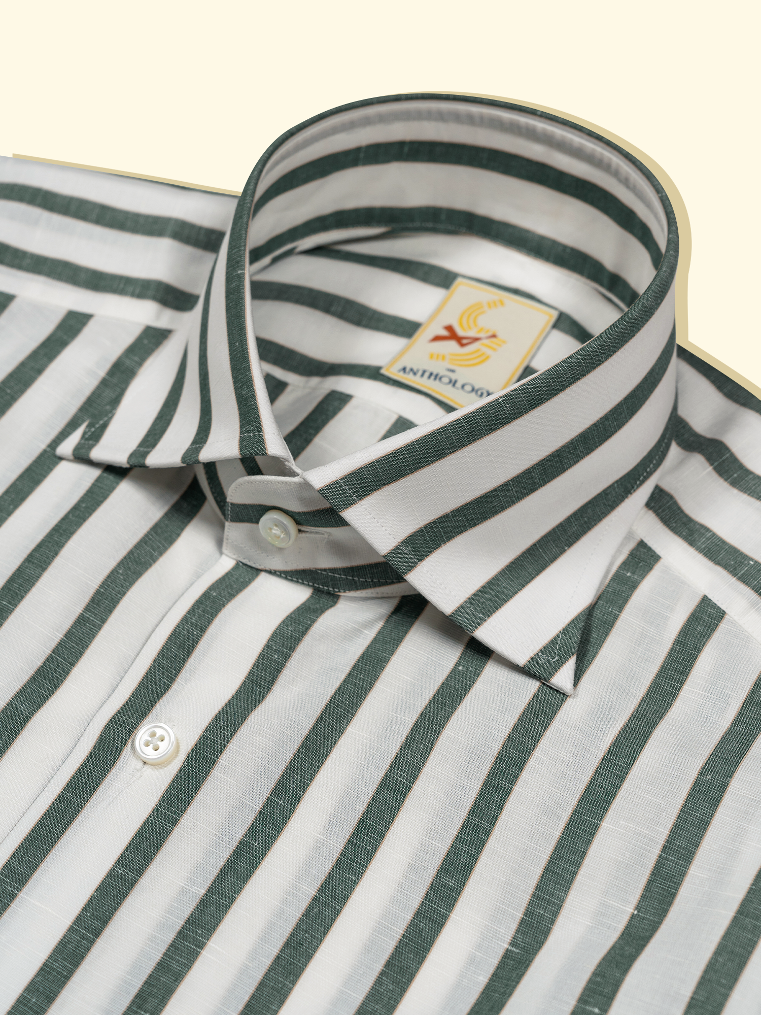 slim fit dress slacks The Andover Shop Green/ White Pinstripe Dress Shirt
