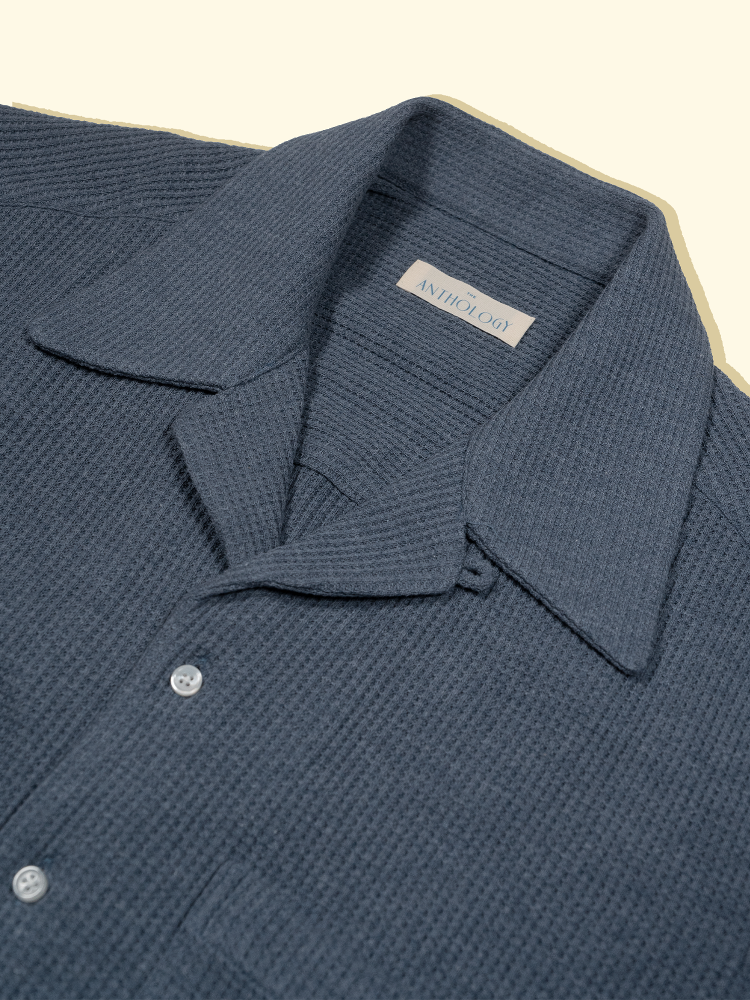 Cuban Camp Collar Shirt - China Blue Waffle — The Anthology