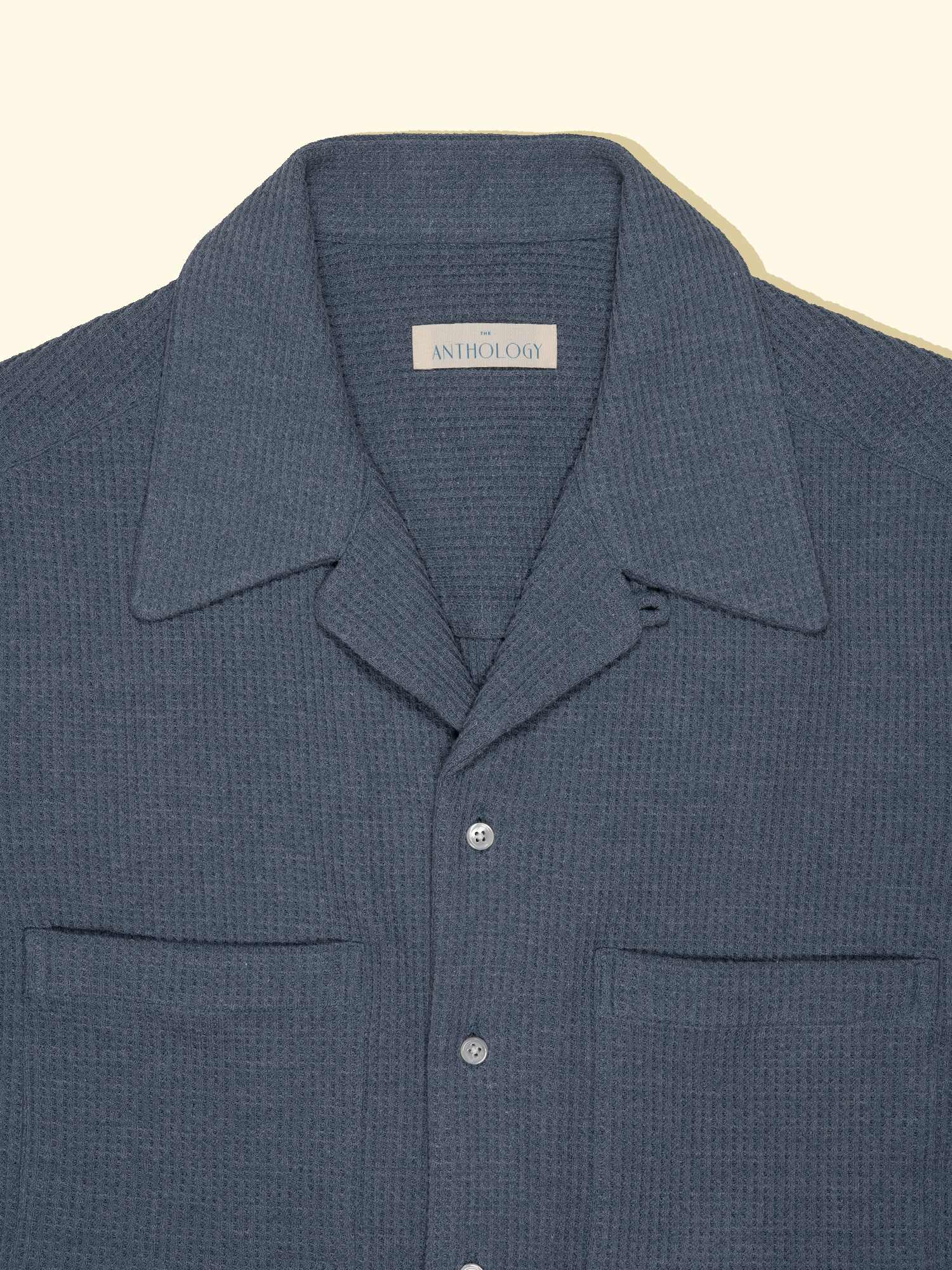 Cuban Camp Collar Shirt - China Blue Waffle — The Anthology