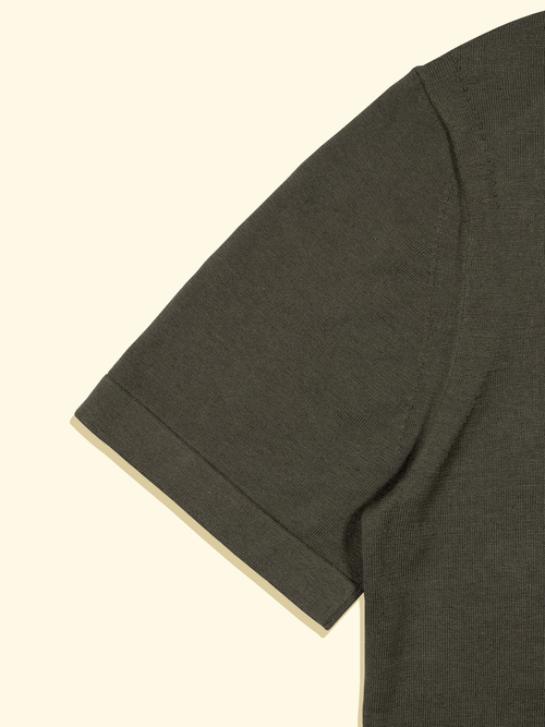 Linen/Cotton Knitted Short Sleeve Polo - Olive — The Anthology