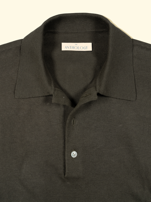 Linen/Cotton Knitted Short Sleeve Polo - Olive — The Anthology