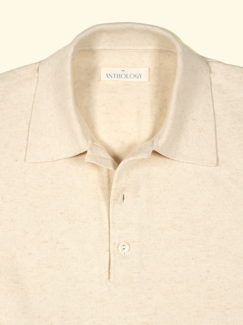 Linen/Cotton Knitted Short Sleeve Polo - Oatmeal — The Anthology