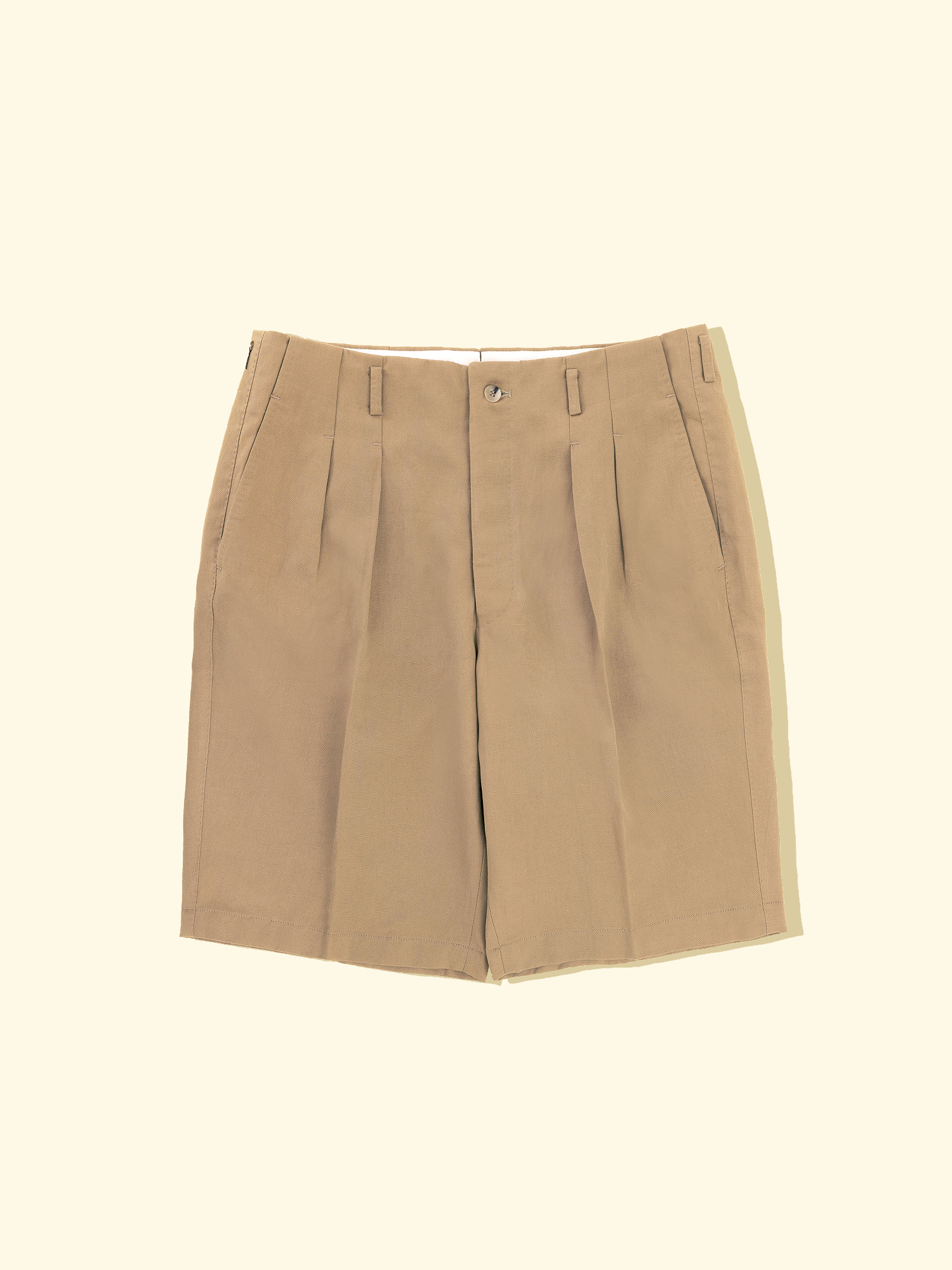 Cotton/Linen Double Pleated Shorts - Khaki