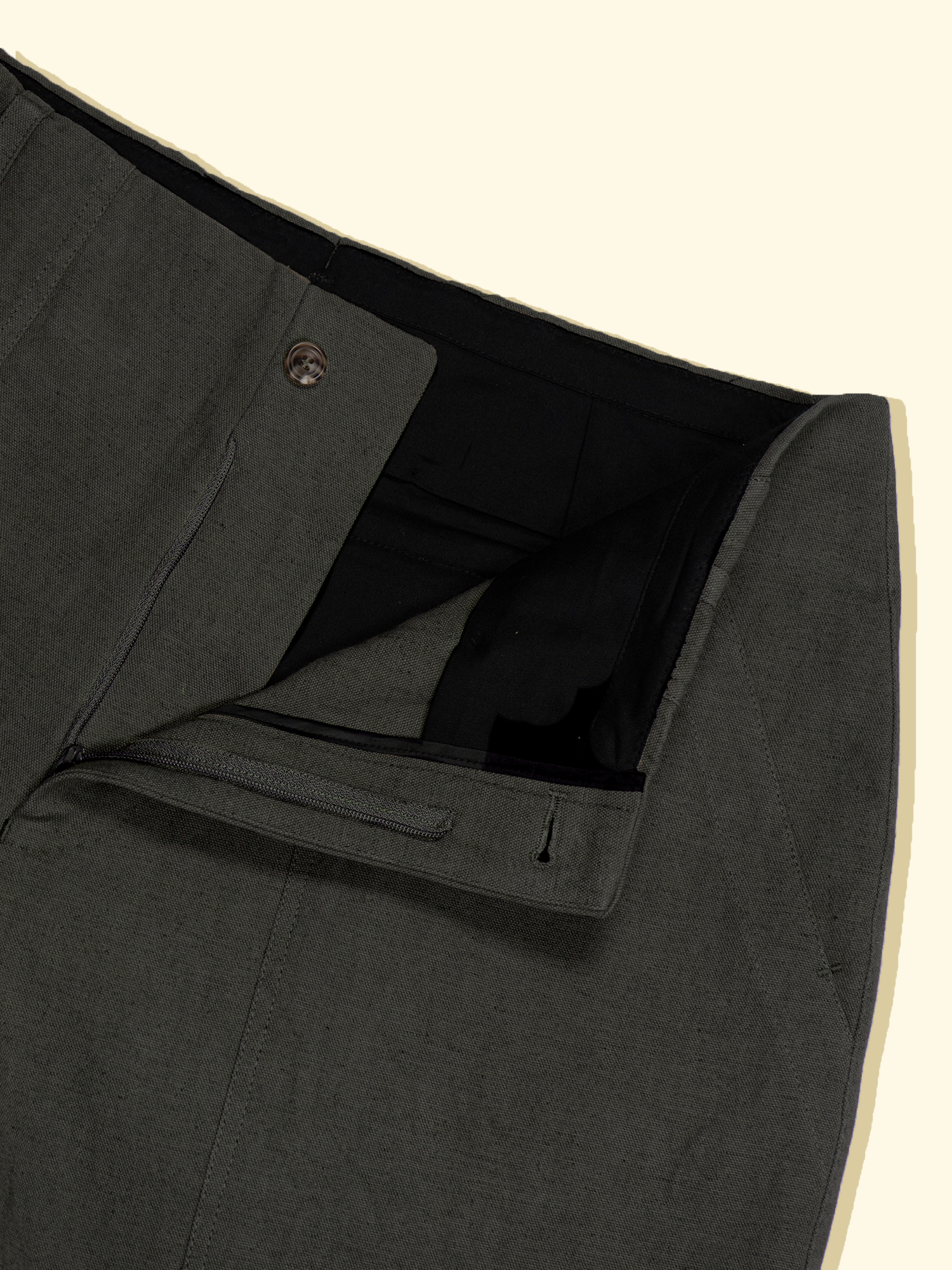 Cotton/Linen/Ramie Box Front Shorts - Olive — The Anthology