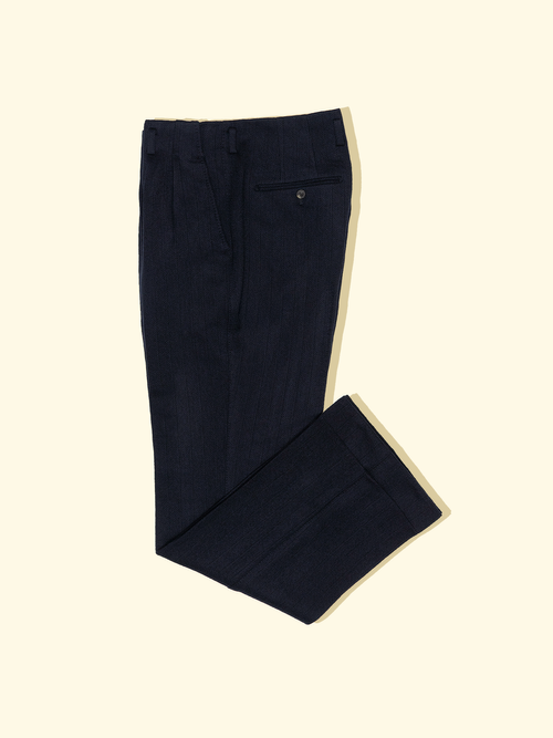 Shadow Herringbone Stripes Pleated Wide Trousers - Navy — The