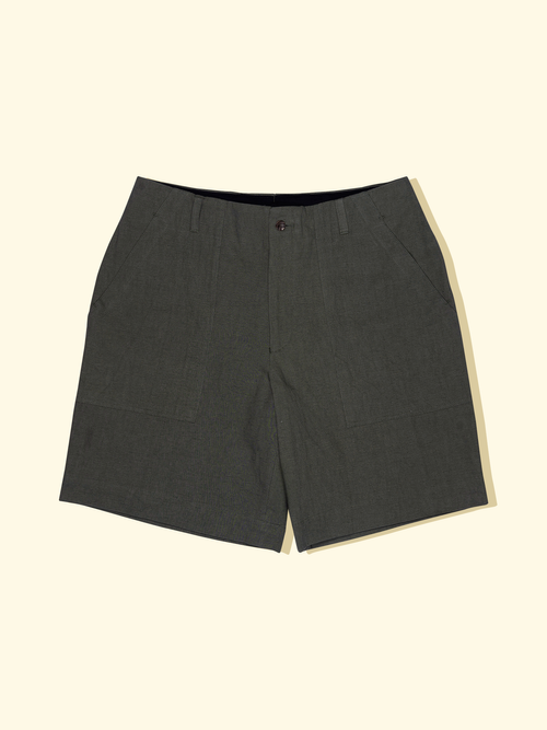 Cotton/Linen/Ramie Box Front Shorts - Olive — The Anthology