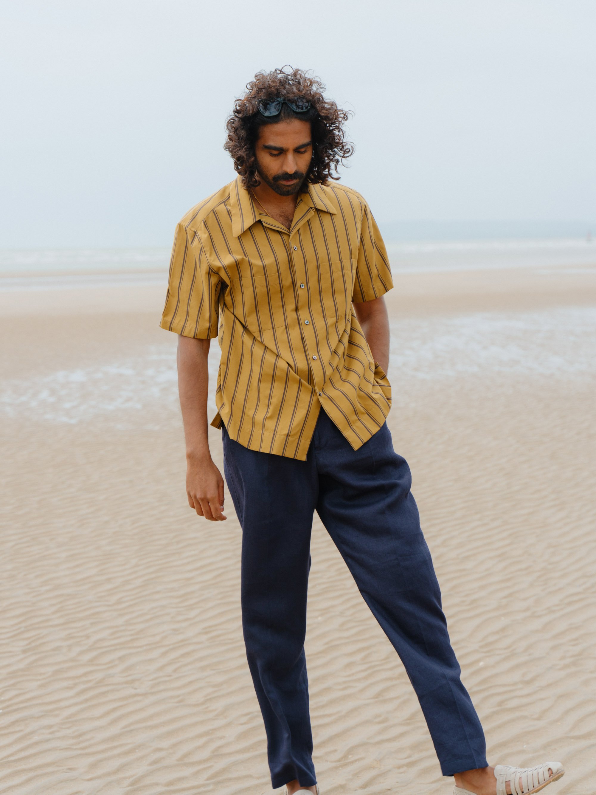 Linen Drawstring Trousers - Navy — The Anthology