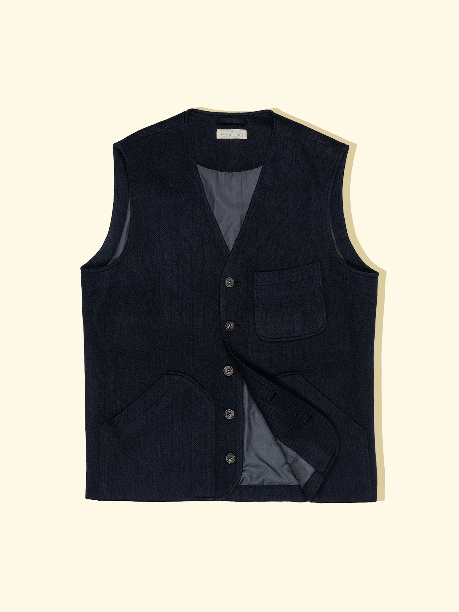 Concours Gilet - Navy Shadow Herringbone Stripes