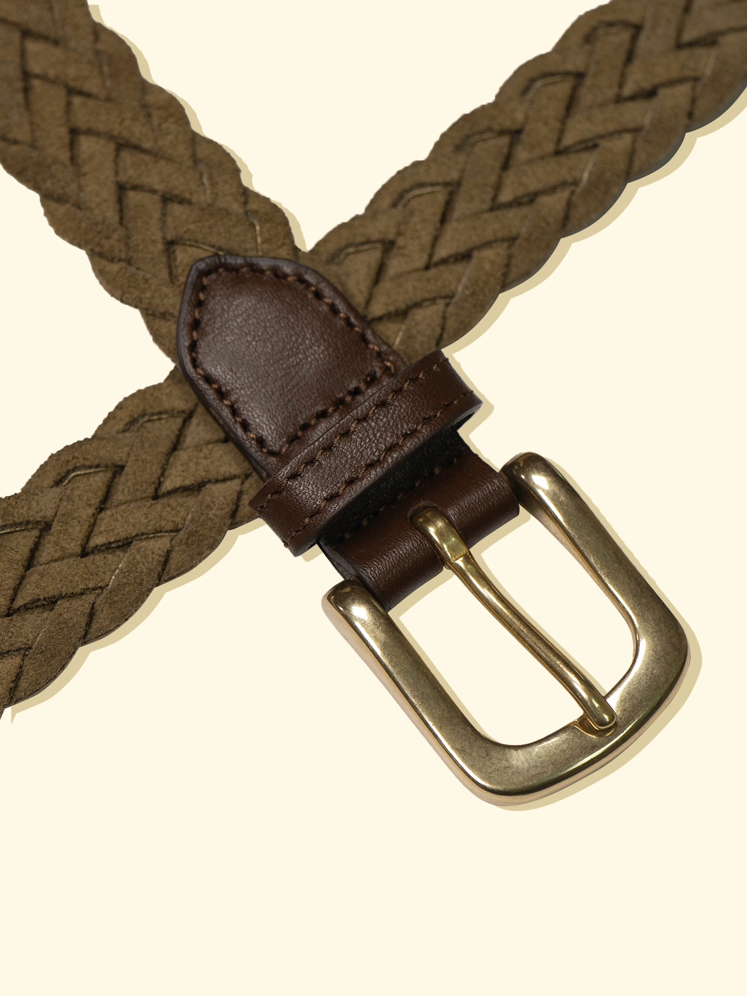 BAL × BETTER BRAIDED BELT OLIVE Braided Leather Stretch Belt - Olive + Natural - Cobbler Union
