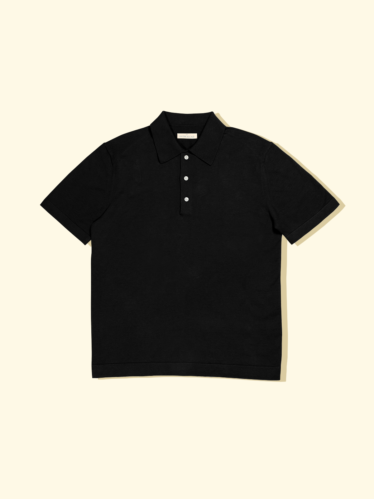 Linen/Cotton Knitted Short Sleeve Polo - Black