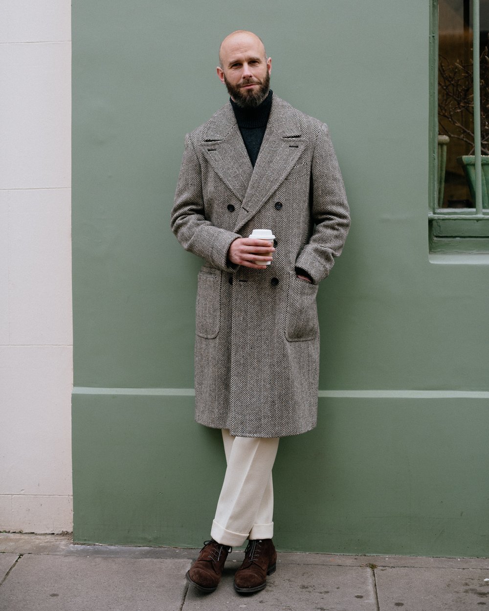 The Anthology x Permanent Style Polo Coat in Herringbone Donegal Tweed ...