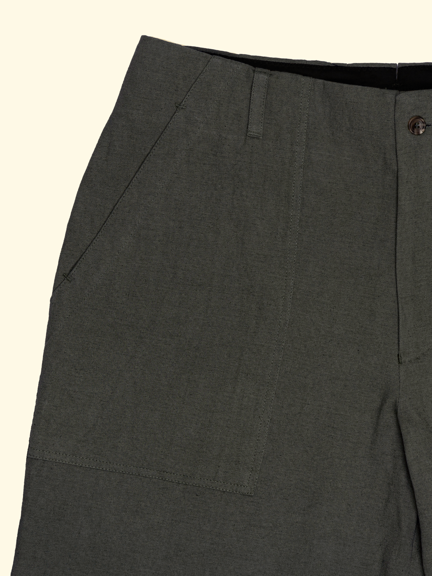 Cotton/Linen/Ramie Box Front Shorts - Olive — The Anthology