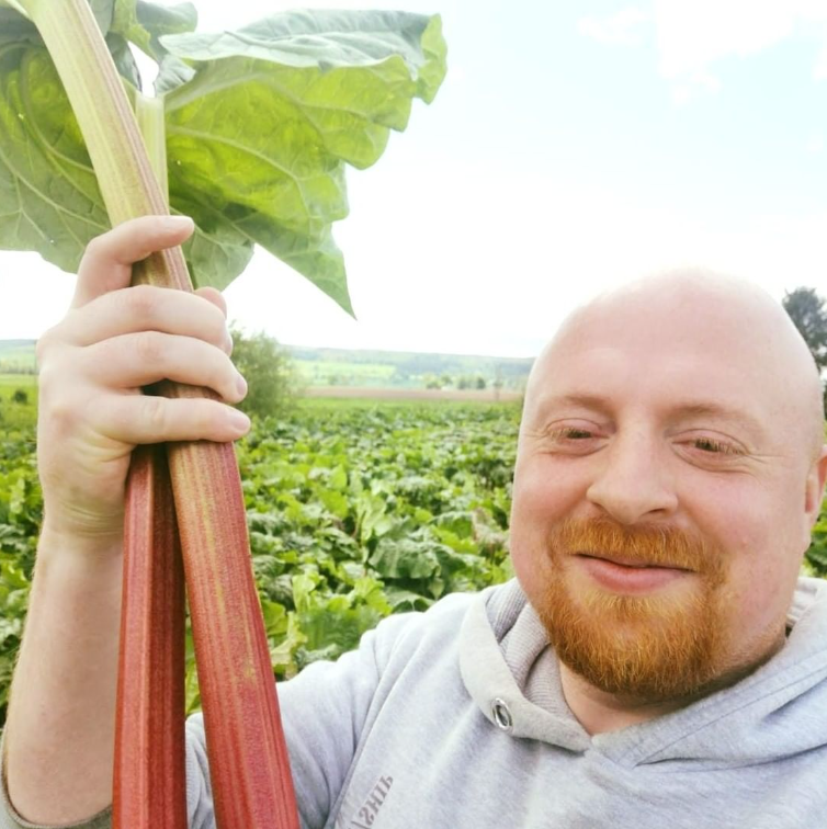 Pete holding rhubarb