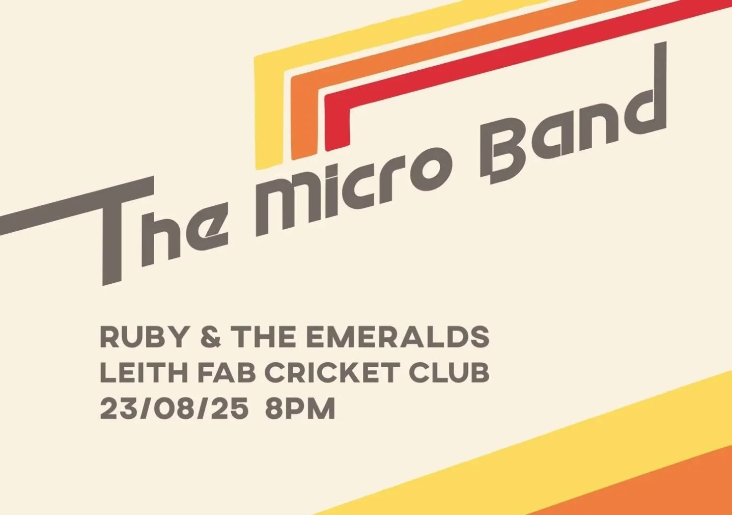 The Micro Band are playing Leith FAB cricket club 8pm on Saturday with our pals Ruby and the Emeralds! Raucous music, hectic harmonies, upbeat tunes to dance to, with funky people and some wee shenanigans 😘 tickets in @themicroband bio

Here are som
