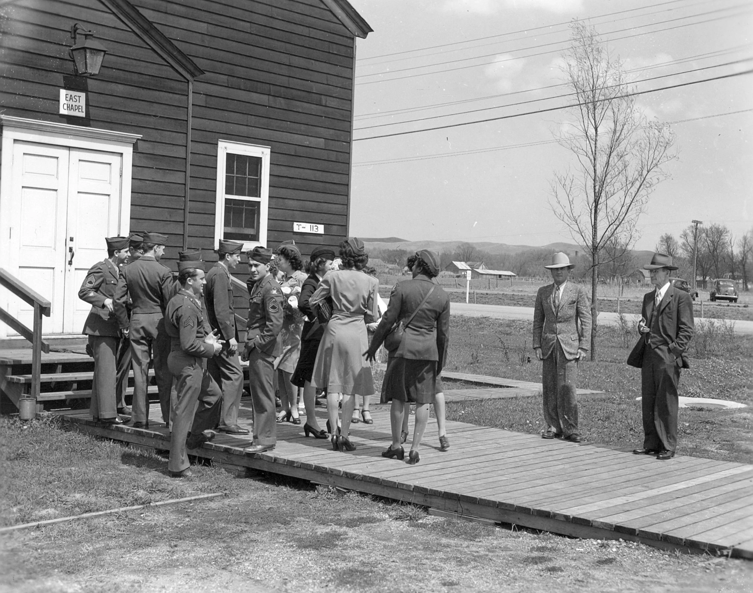 Gathering outside chapel