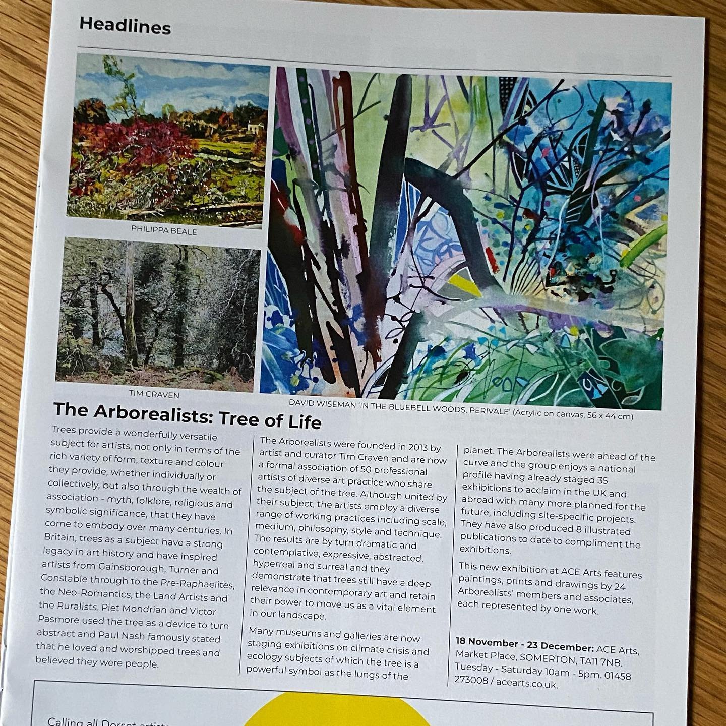 Some lovely coverage for The Tree of Life exhibition @acearts_somerton courtesy of @evolvermagazine , the free Wessex arts and culture guide. Thank you! 

Ace Arts, The Old Town Hall, Market Place, Somerton, Somerset TA11 7NB

Until 23 December 2023
