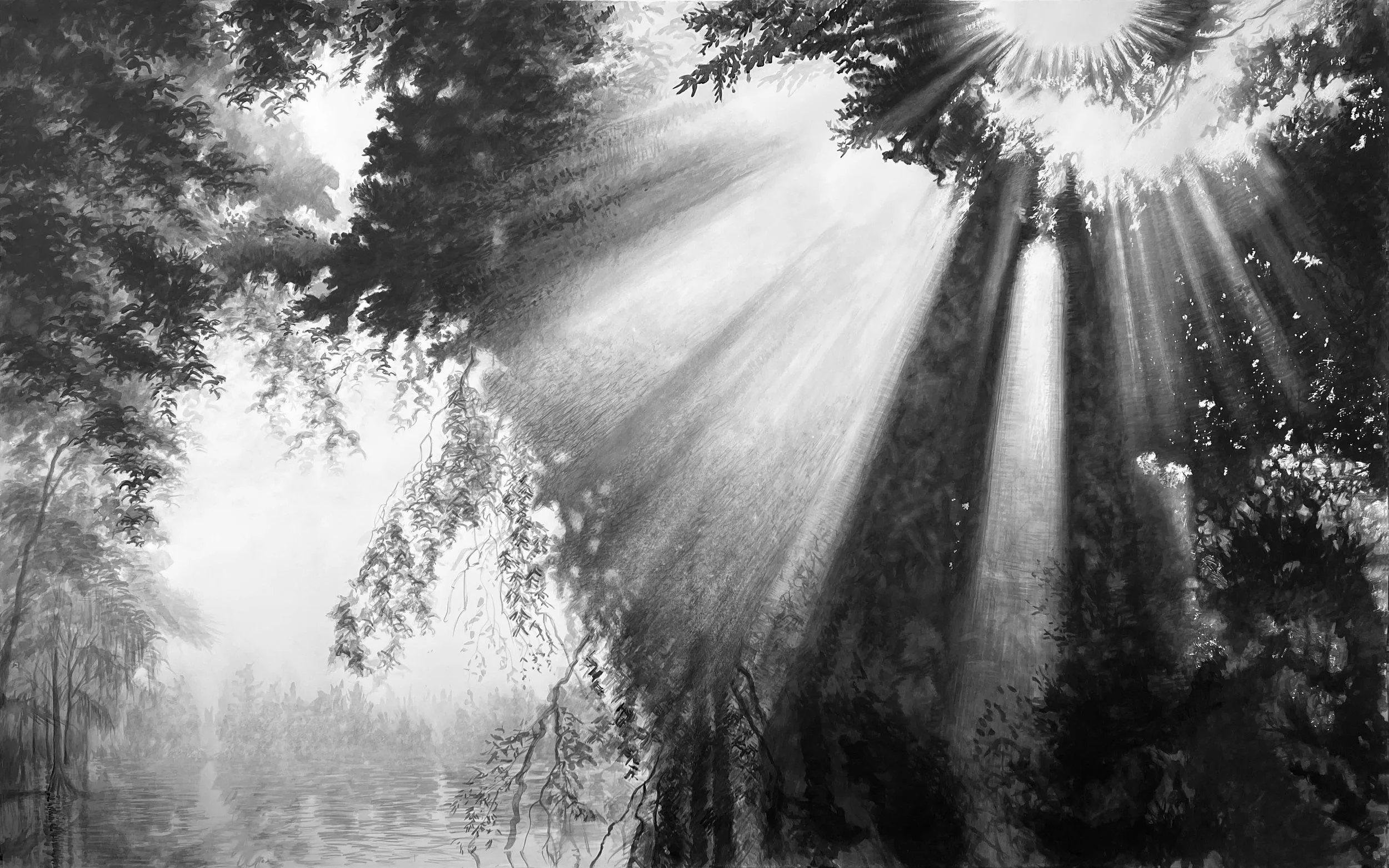 Piers Secunda Cypress Swamp 2. 2025 55in x 88.5in Florida carbon capture ink on paper LOW RES.jpg