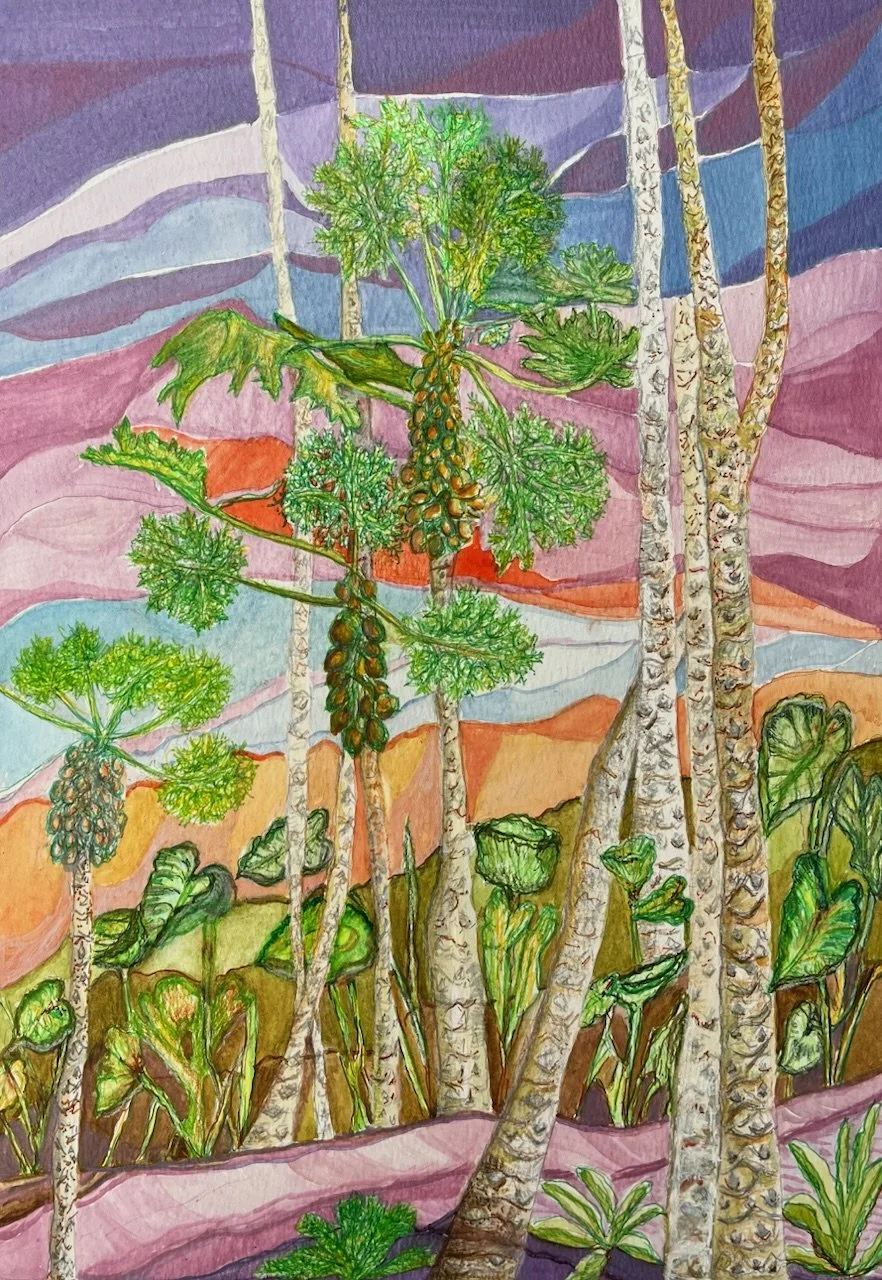 Mahesh, Raji, Papaya Trees.Watercolour.jpeg
