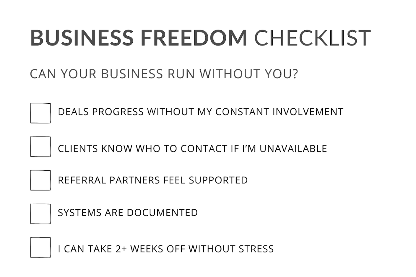 Screenshot of business freedom checklist