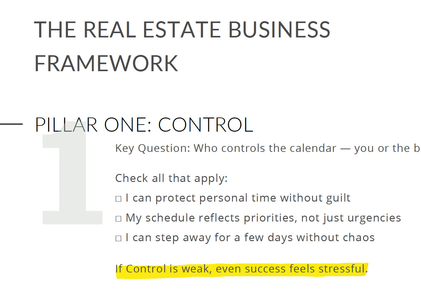 screenshot of real estate business framework