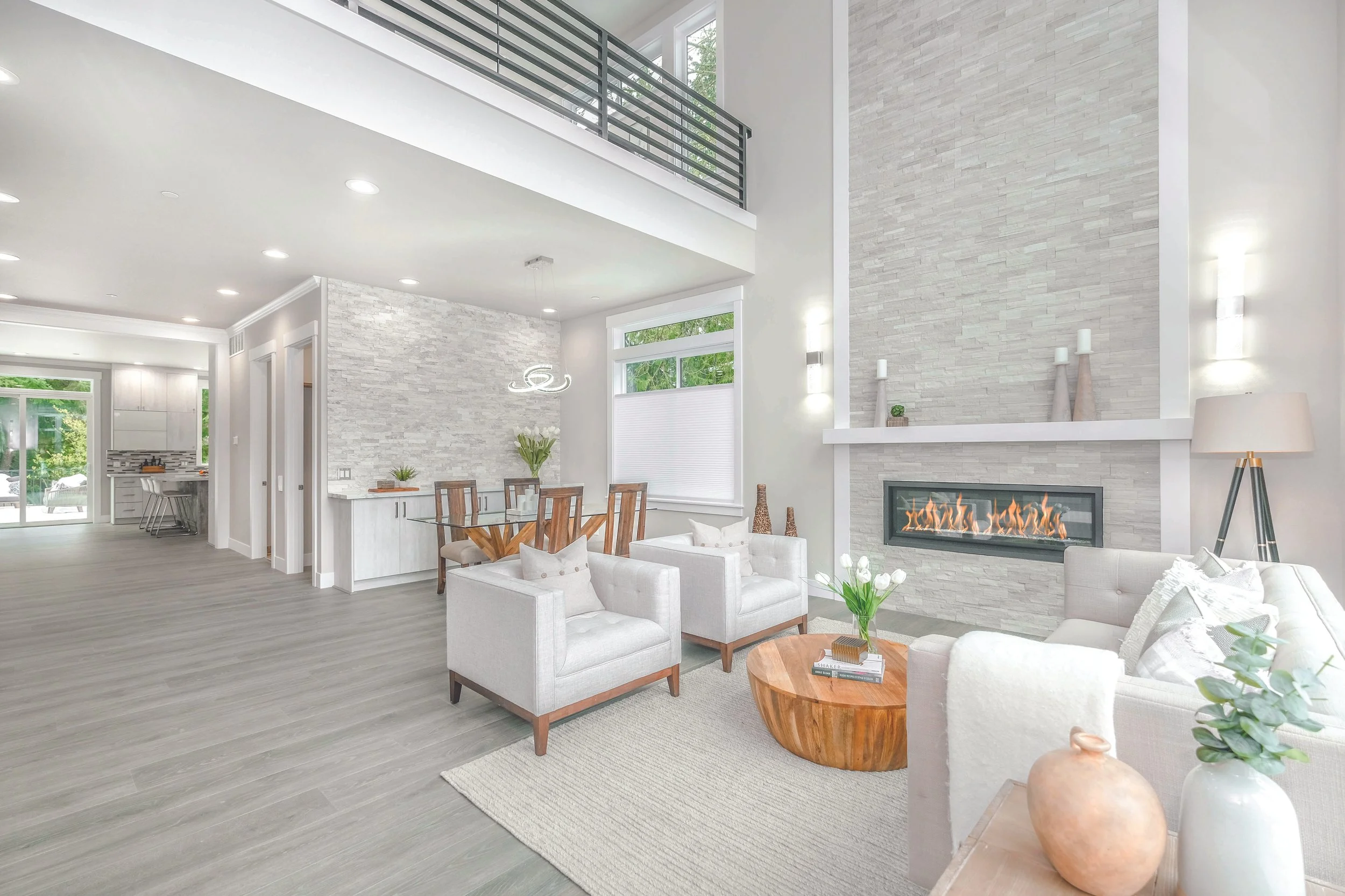 modern living room with an electric fireplace