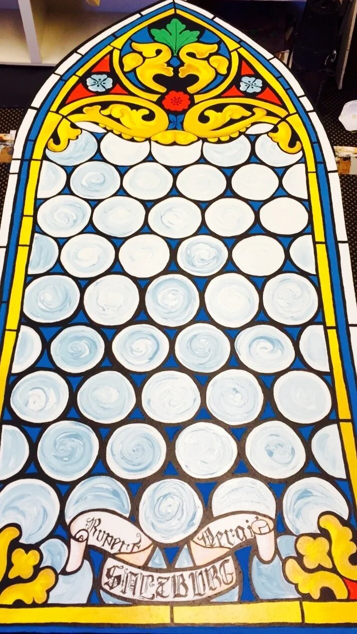 Prop stained glass window for The Sound of Music, 2015 3’x5’ Acrylic on fabric-coated wood
