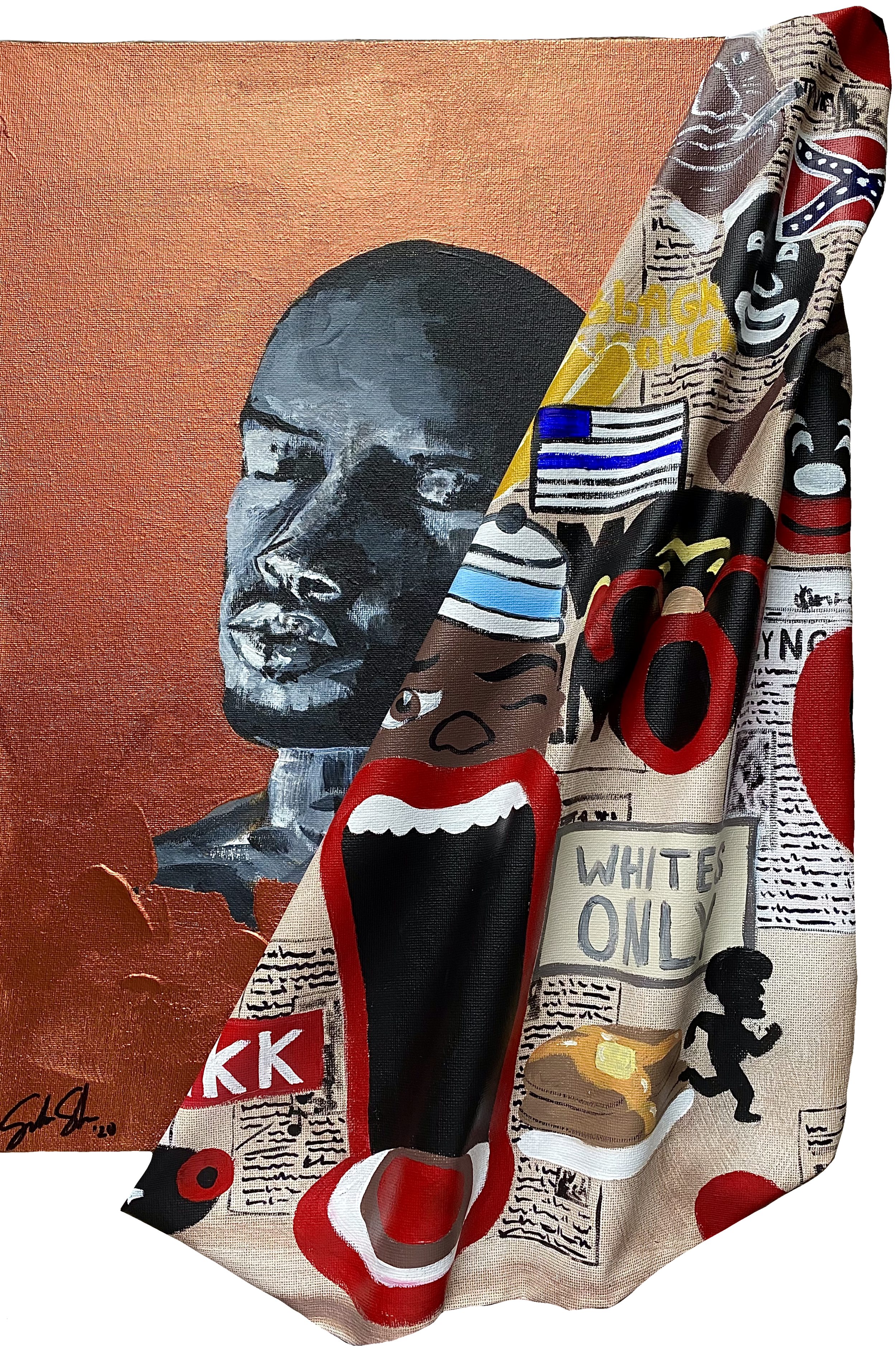 Nonbeing, 2020 Acrylic and metallic copper paint on canvas board and canvas paper