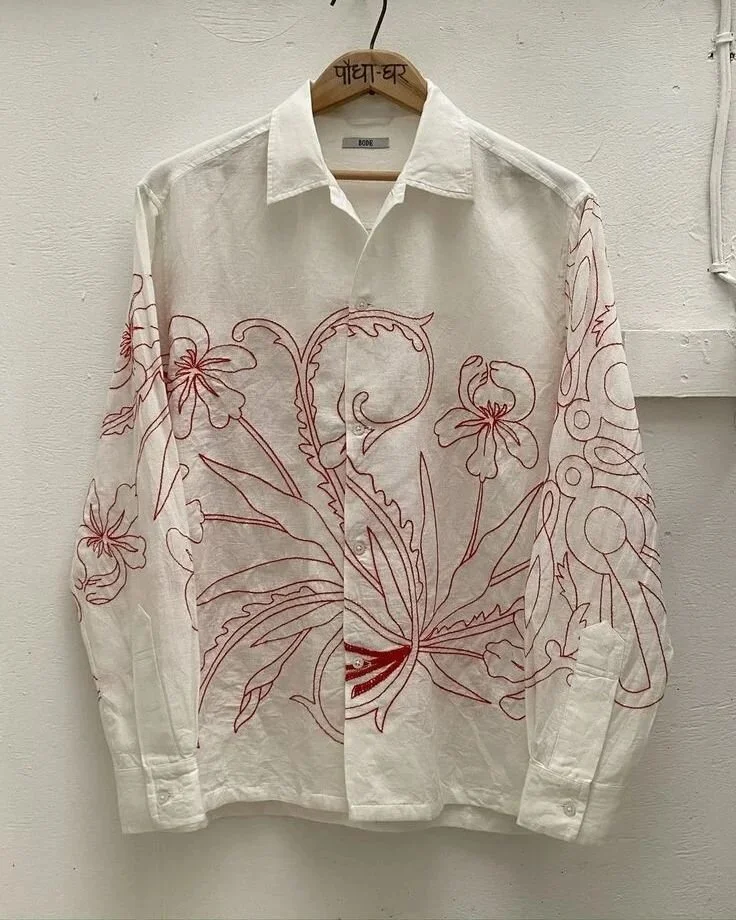 Working on some fun new embroidery and sewing pieces and a lot of my inspo comes from these amazing Bode embroidered shirts 🪡🧵
